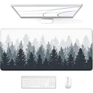 Large Gaming Mouse Pad, Forest Theme XXL 35.4 x 15.7 in Desk Pad Stitched Non-Slip Rubber Long Computer Mousepad Thin Extended Full Size Desk Mat for Desktop, Laptop, Wireless Mice, White