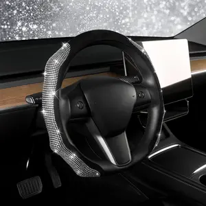 TOYOUN Bling Steering Wheel Cover with Crystal Diamonds Easy Install Half-Cover Steering Wheel Cover for Comfort and Style
