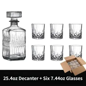 7-Piece Whiskey Decanter Set with 6 Glasses – Thickened 25.36oz Large-Capacity Decanter, Elegant Whiskey Gift Set for Men