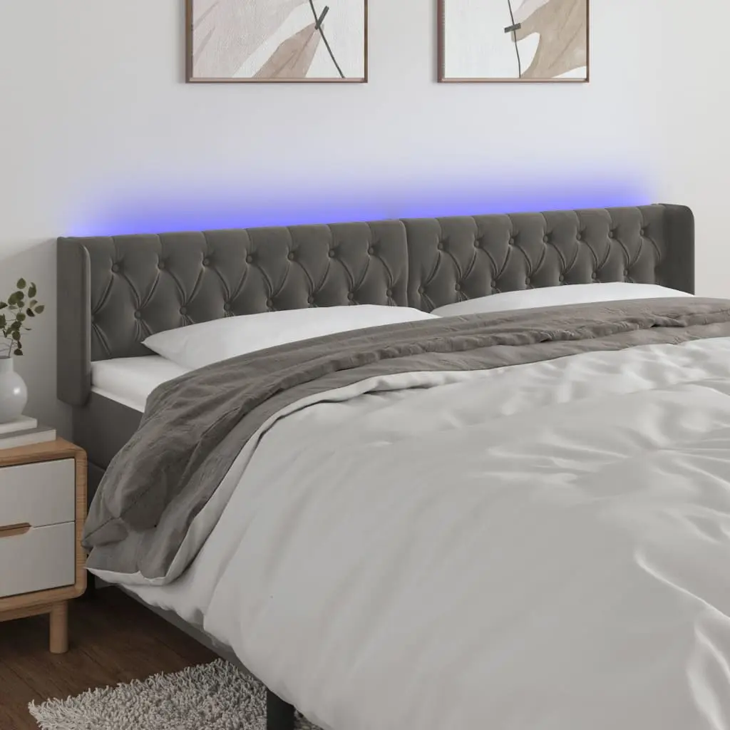 LED Headboard Dark Gray 64.2"x6.3"x30.7"/34.6" Velvet