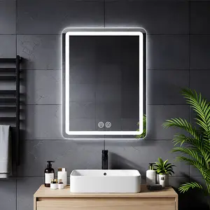 LED Bathroom Mirror, 19x27 in Vanity Mirrors with Backlit Lights for Shaving, Fogless Makeup Mirror Wall Mounted with Demister, Dimmable 3 Color Lighting, IP54, Vertically Only