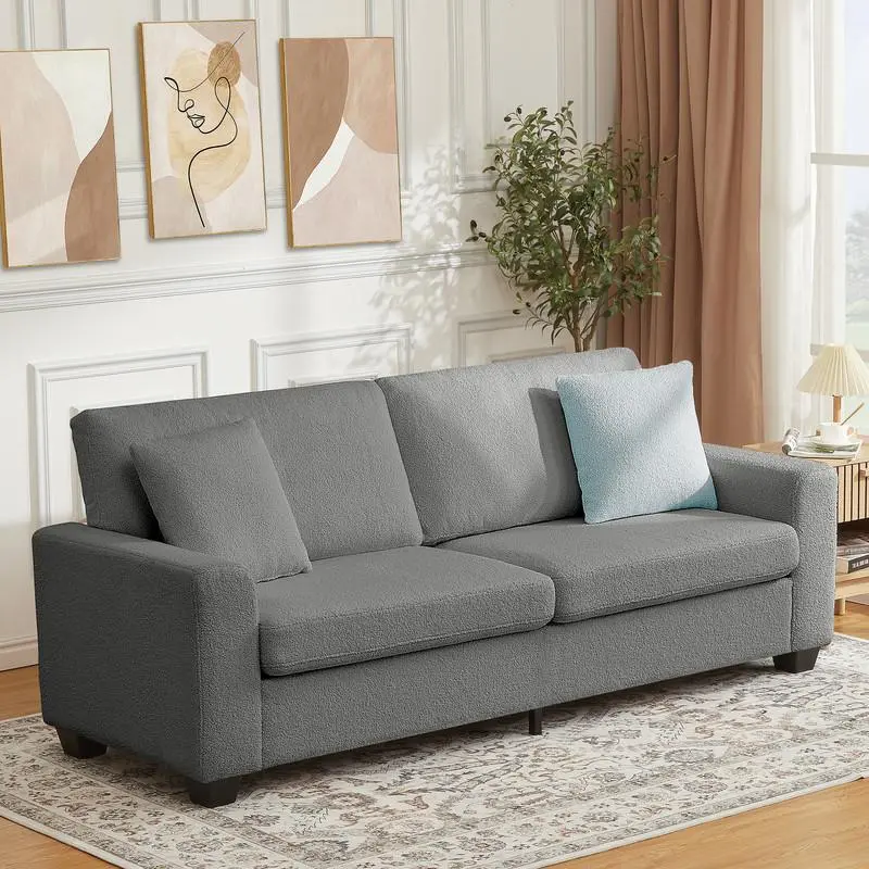 83 Inch Modern Sofa, 3 Seat Couch with Wide Armrests, Deep Seat Couch, Comfy Upholstered Sofa for Living Room, Bedroom, Office, Beige
