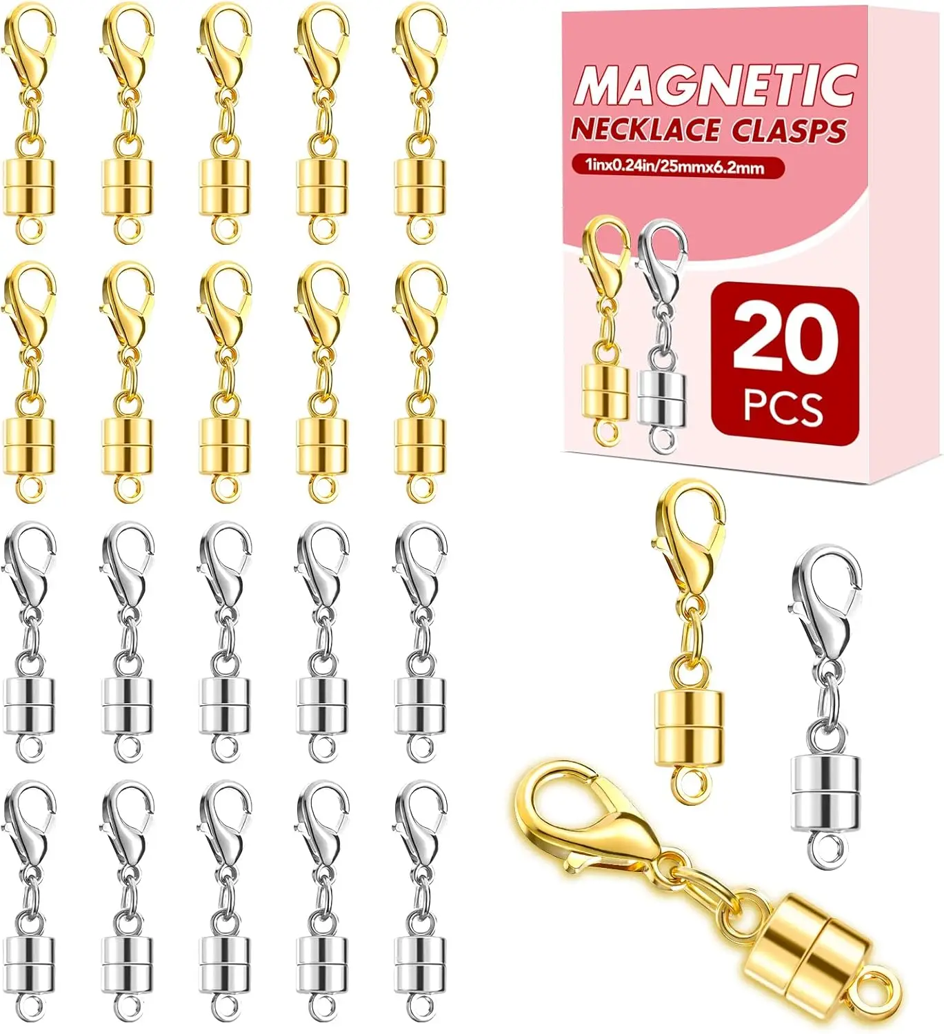 Magnetic Necklace Clasps 20PCS Gold Silver Jewelry Clasp Extenders for Necklaces and Bracelets