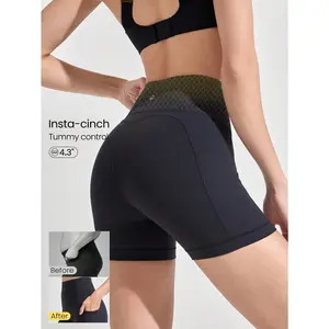 GLOWMODE 4.3'' FeatherFit™-Sculpt Insta-Cinch Tummy Control Shorts With Side Pockets Non-Slip Grips Medium Impact Running Jogging Training Gym Workout