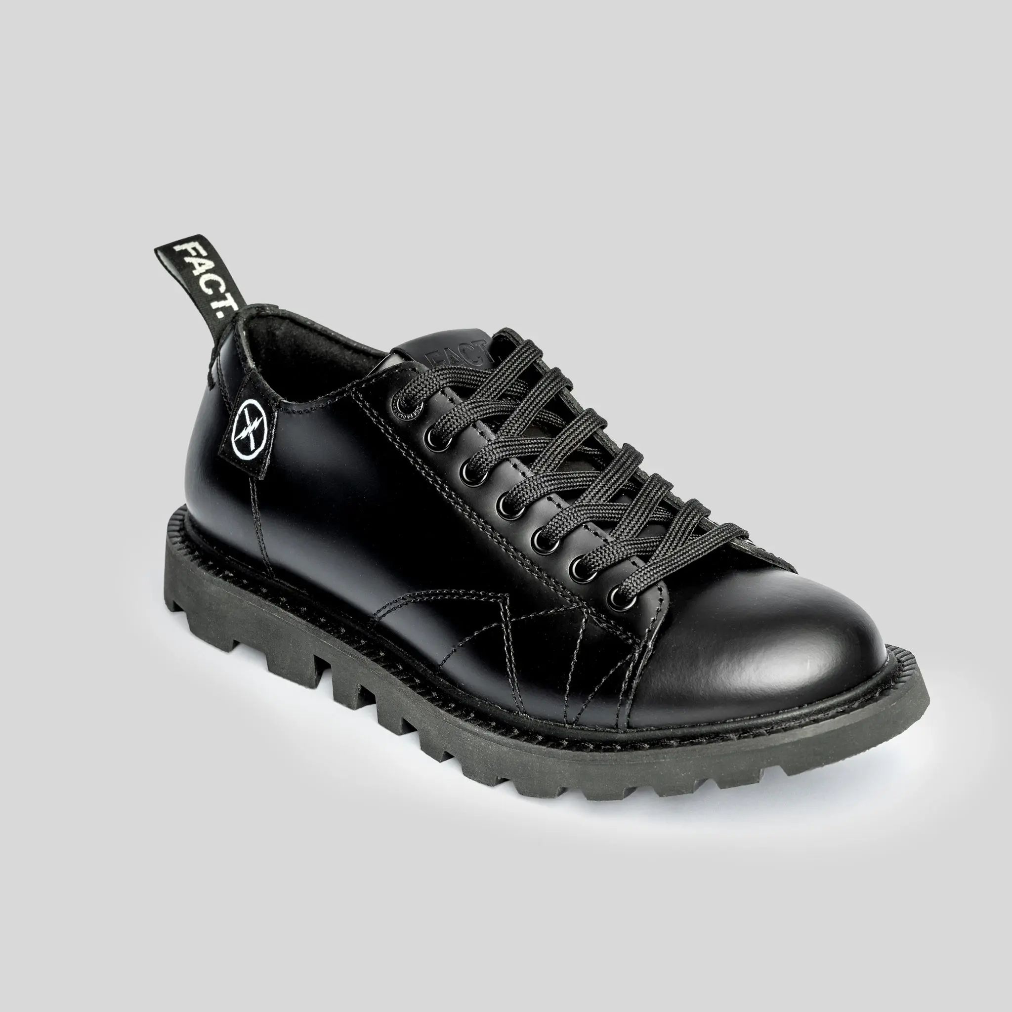 Men's MNKY Black Leather Low Cut Monkey Boot, Chrome Tan Corrected Grain, Tractor Sole, Casual Style, Grounded Feel