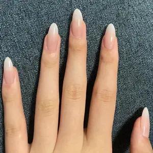 24pcs Almond Shape Press-On Nails, Classic Gradient Nude, Natural Transparent Base, Milk Tips, Elegant Daily Wear