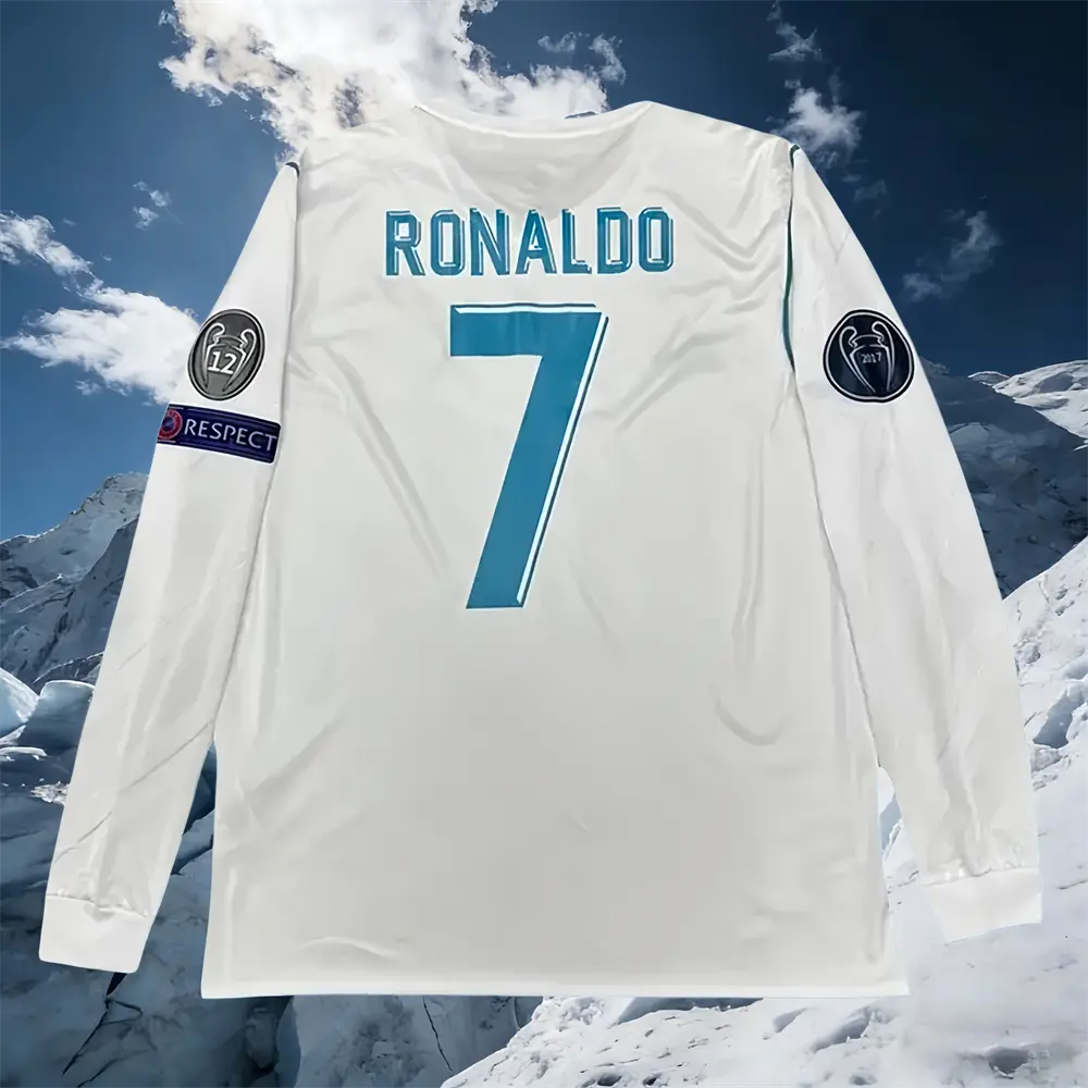 17–18 Home White No. 10 Ronaldo Long-Sleeve Soccer Jersey 17–18 Home White No. 10 Ronaldo Long-Sleeve Soccer Jersey