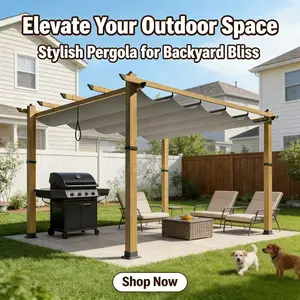 LH-Sturdy Outdoor Garden Tent Sunproof Rainproof Durable Long-lasting For Family，Outdoor Aluminum Pergola with Retractable Canopy, Reinforced 4-Sided Base, Heavy-duty Waterproof Sunproof Tent For Garden, Car, Yacht, Picnic, Outdoor Camping