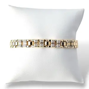 Gold Layered Bracelet with Elegant Structured Links and Zirconia Accents Adjustable Extension up to 7.5” Comfortable Durable Versatile for Everyday Wear or Special Occasions
