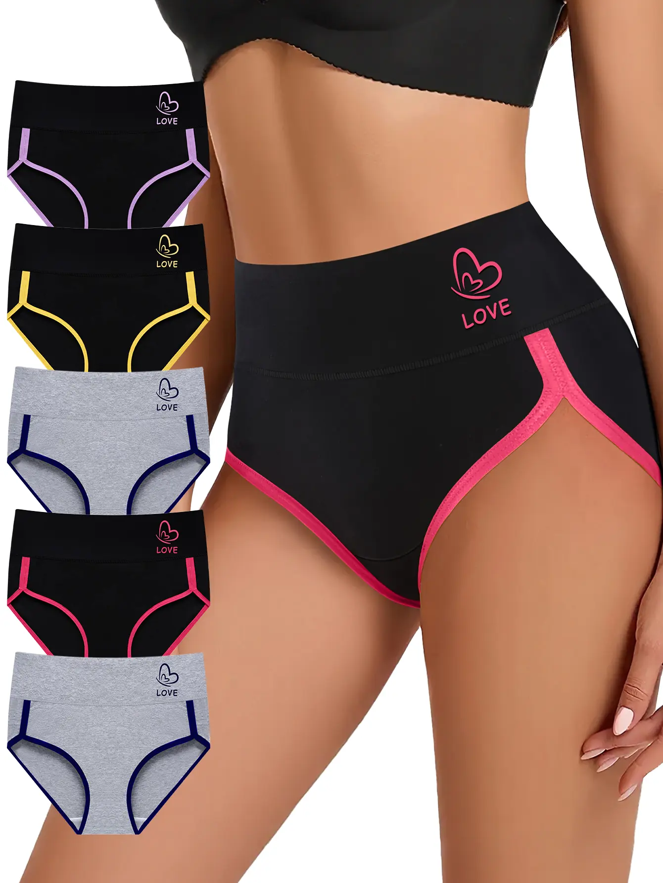 OLISH 5-Pack Women's High-Waisted Panties - Tummy Control, Butt Lifting, Body Contouring, Soft Breathable Elegant Underwear for Yoga, Activewear & Athletic Use, Panty