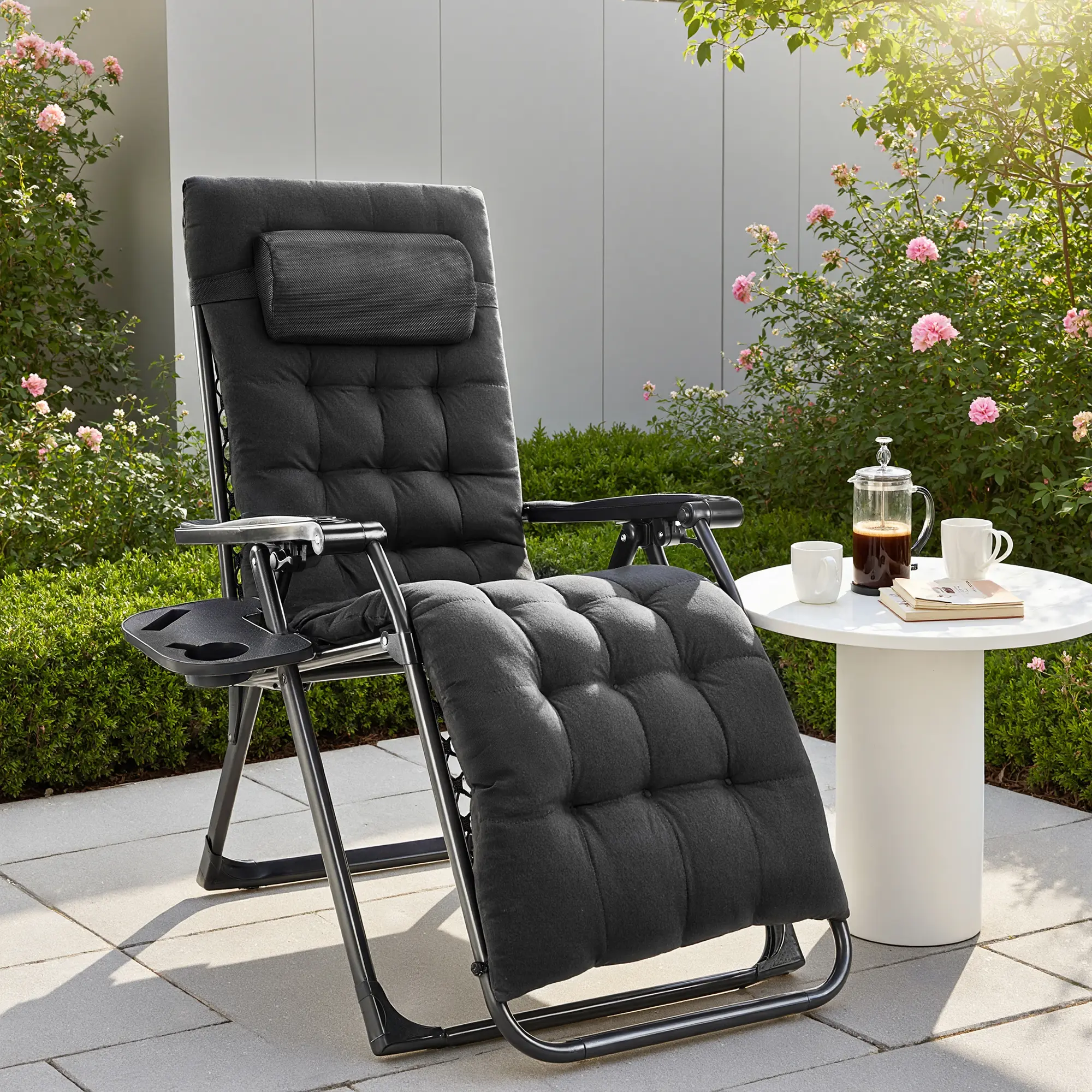 Sweetcrispy Adjustable Zero Gravity Recliner - Outdoor Folding Chair, Adjustable Folding Lounger with Metal Frame, Vent-Cool Cushion, Double Elastic Straps, Removable Seat Cushion & Headrest, Full Body Support for Garden, Camping Outdoor Relaxation