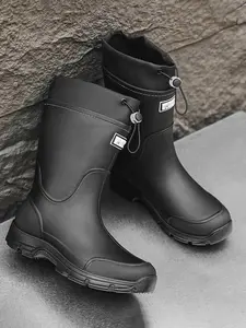 Couple Waterproof High-Top Rain Boots, Fashion Outdoor Anti-Slip Mid-Calf Rain Shoes, Casual Unisex PVC Leather Boots for Fall & Winter