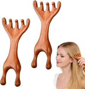 Viral 2 Pcs Natural Sandalwood Scalp Massager  | 5-Claw Gua Sha Comb for Hair Growth ‍️ | Stress Relief Tool for Face, Neck & Shoulders  | Five Claw Gua Sha Comb for Men,Women | Manual Scalp Massager |  Perfect Gift for Women | Baaz Prime Wellness