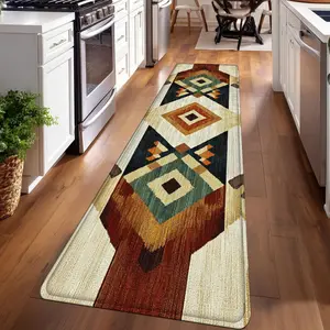 1PC， Brown, Blue, and Beige Geometric Pattern strip rugs, home décor, bathroom mats, entryway mats, bathroom non-slip mats, indoor entrance rugs, bedroom bedside mats, kitchen mats, hallway rugs, flannel sponge rugs, hallway runner rugs