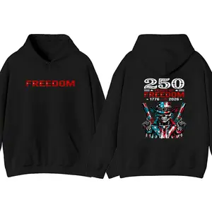 Vintage 1776-2026 Freedom Hoodie, Badass Skull Cowboy Dual Pistols Top, Patriotic Flag Skull Western Style Apparel, Gift for Gun Owners, Skull Art Lovers, Patriotic Men's Hoodie