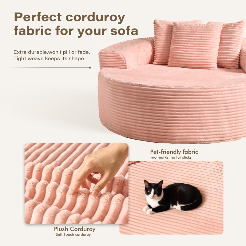 WEAXTY Boneless Circular Couch Round Sofa Chair Plush Corduroy Sponge Sofa Chaise Lounge Oversized Sleeper Round Chairs Bean Bag for Living Room,Lazy Sofa