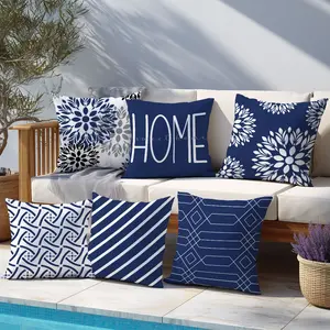 6-Piece Blue Geometric Pattern Pillow Covers, Single-Sided Print, Simple Home Decor for Living Room Bedroom, No Insert Included