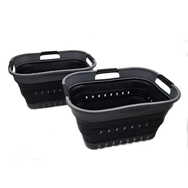 SAMMART 19L (5 gallon) Super Mini Collapsible 3 Handled Plastic Basket - Foldable Pop Up Storage Container/Organizer - Space Saving Hamper/Basket