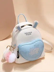 Women's Cute Rabbit Embroidering Backpack, 2025 New Style Fashionable Backpack with Cute Rabbit Charm, Casual Versatile Backpack for Daily Travel Work Commute