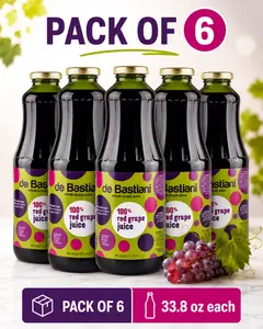 Pack of 6 - De Bastiani Whole Grape Juice 33.8 oz each (1L) - 100% red grape juice from Brazil, No added sugar, no preservatives, Non alcoholic, non fermented, gluten free, Natural grape juice, Ready to drink. Product of Brazil, Beverage Fruit Set
