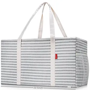 LHZK Standing Extra Large Utility Tote Bag with Metal Wire Frame and the Sides Rinforced, Foldable Grocery Tote Bag Beach Bag