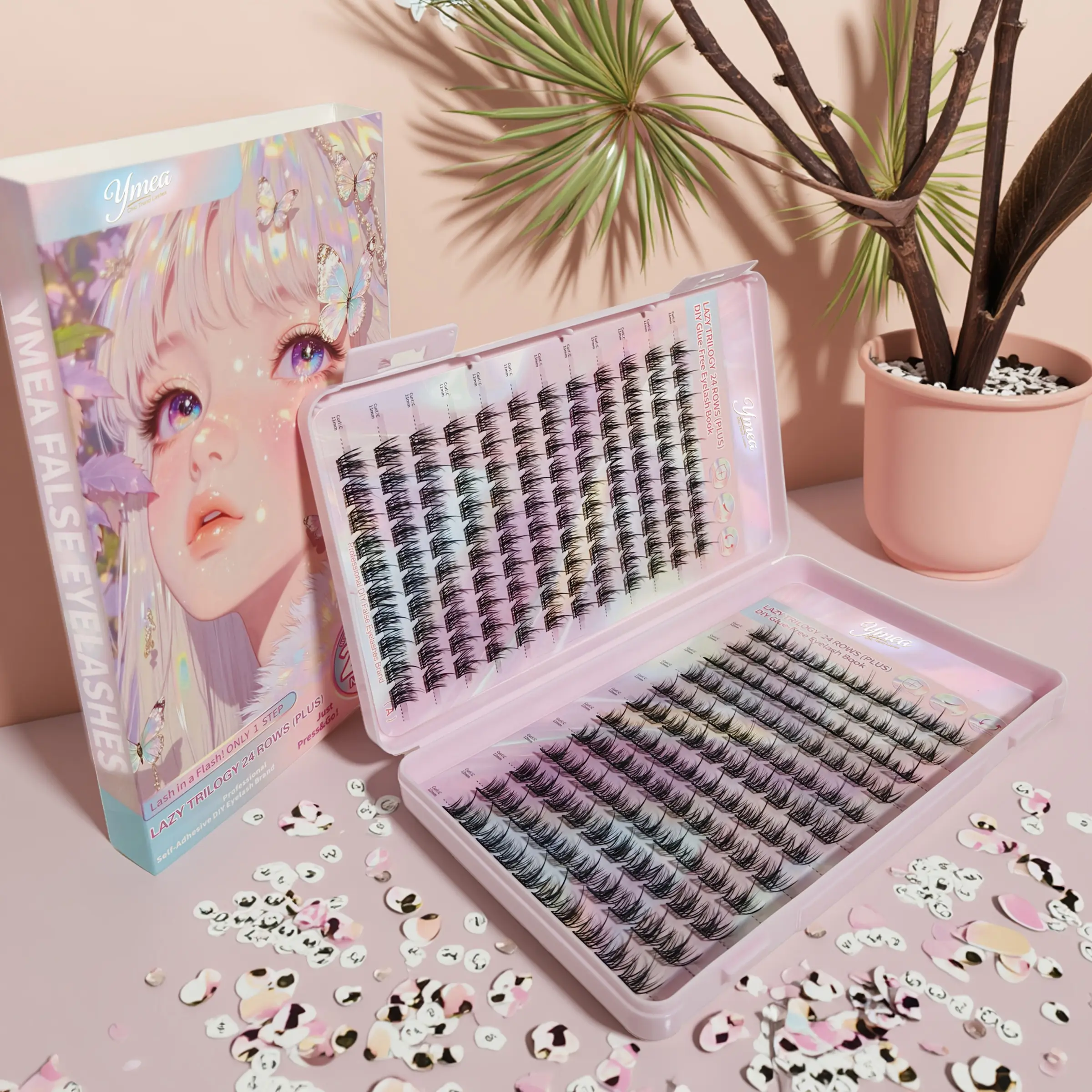 Self-Adhesive False Eyelash Set, Self Adhesive Eyelashes, Segment Self-Stick Lashes, No Extra Glue Needed, Natural Look, Fluffy Lightweight, Easy Application, Beginner Friendly Lashes, Volume Lashes, Cosmetic Eyelashes