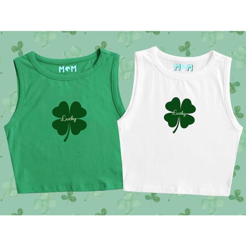 Four Leave Clover Lucky Crop Tank Top Y2k, I click my heels three times, we're not Funny St Patrick's Day Shirt, Y2K Aesthetic, Trendy Top 90s Irish Shirt, St Paddy Outfit, Coquette, Summer