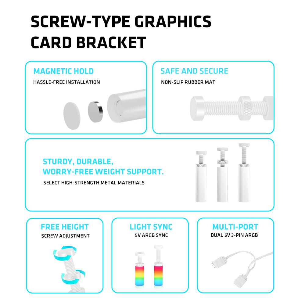 ARGB GPU Support Bracket,with RGB light,ARGB GPU Holder,Height Adjustable,Light Sync to motherboard,Holder bracket for PC GPU,Computer Accessories