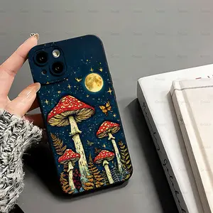 Mushroom-patterned starry sky design, drop-proof and non-slip TPU full-coverage lens phone case, compatible with iPhone 17, 16, 15, 14, 13, 12, 11, XS, X, Samsung and other models. Makes a great gift for friends or family.