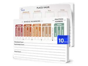Scribbledo  Place Value Practice Flexic Dry Erase Sheets 9" x 12" Reusable Write and Wipe Math Place Value Chart (10 Pack) for Classroom Students and Homeschool Learning
