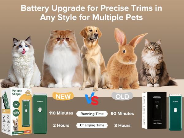 Pet Clippers for Dog Hair Grooming Low Noise, Rechargeable Cordless Cat Shaver with Ceramic Blade,Portable Pet Hair Trimmer for Matted & Long Hair