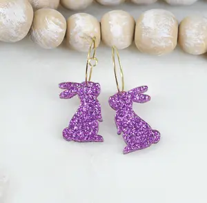 Brandedheartjewelry Purple Rabbit Dangle Earrings in glitter acrylic, Spring bunny Earrings, Acrylic Dangles, Easter jewelry, Made in USA, Veteran owned