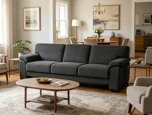 3-Seater Dark Gray Textured Fabric Sofa, Modern Minimalist Living Room Indoor Couch