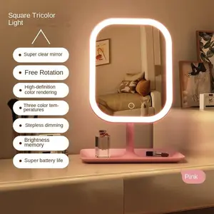 SRH Unique Designer Vanity Mirror Three ColorsLEDLight Makeup Mirror Touch Control Desktop Mirror Bedroom Dressing Mirror retro home decor