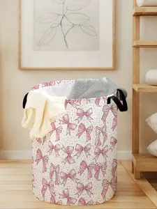Bow Printed Laundry Basket with Handle, Durable Foldable Home Storage Bin, Large Capacity Toy Organizer, All Seasons Use