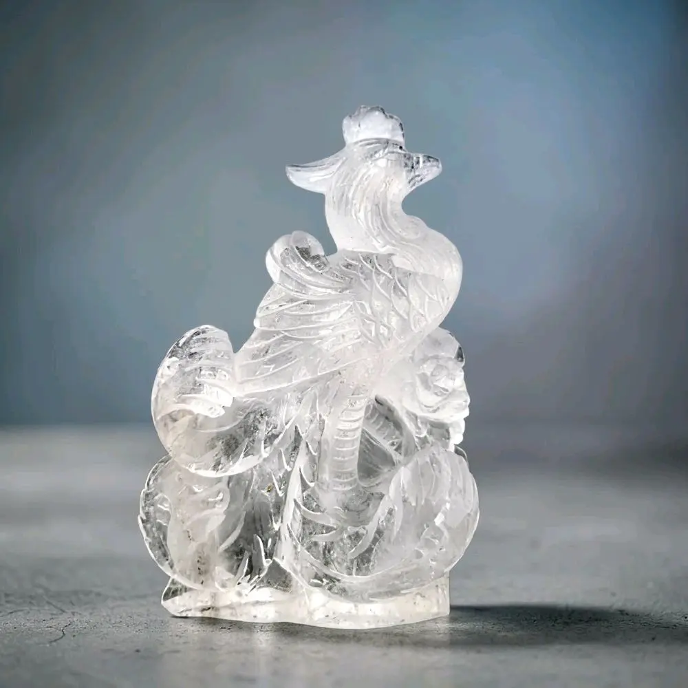 Natural Crystal Phoenix Carving, Elegant Crystal Quartz Decorative Piece, Spiritual  Natural Crystal Decoration