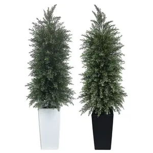 4FT artificial cypress tree with 15-inch elevated planter. Easy assembly, indoor & outdoor dual use. Boasting a neat, elegant shape, it suits business venues and home decor, and works perfectly as a high-end housewarming gift. 2pack outdoorfun
