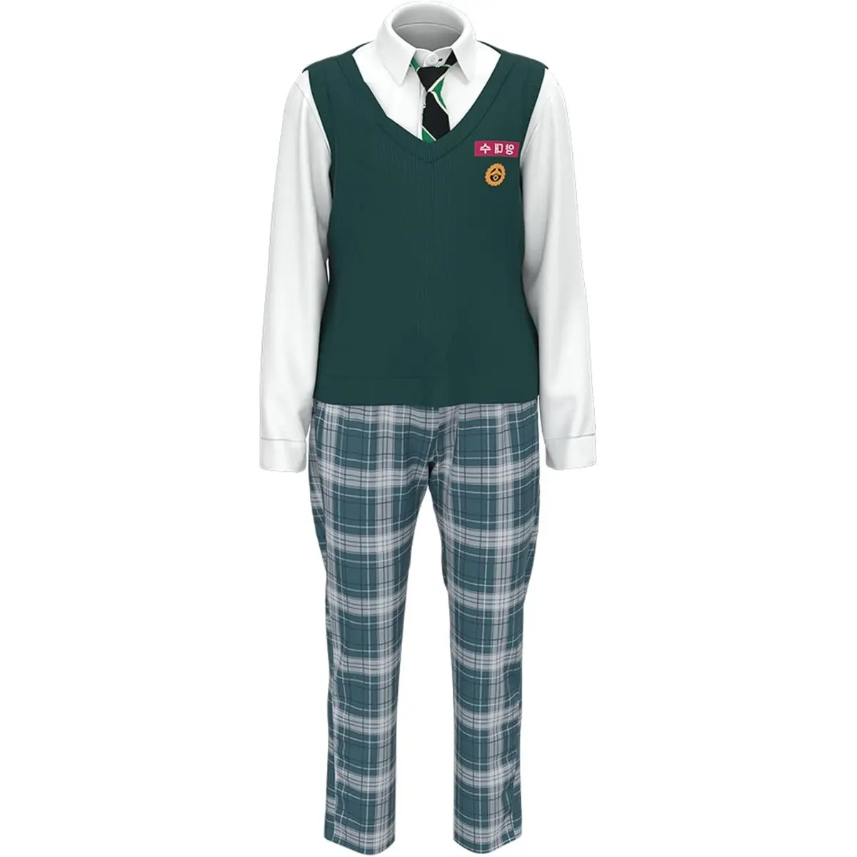 Korean Drama School Uniform Set for Men with Shirt Vest Bow Tie and Trousers for Halloween Costume