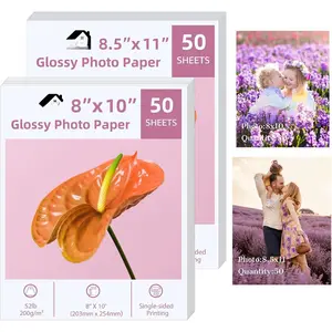 Photo Paper 8x10, 8.5x11 inch, Glossy Photo Papers 100 Sheets, 200 GSM Paper for Printer (50 Sheets of each size 8x10, 8.5x11)