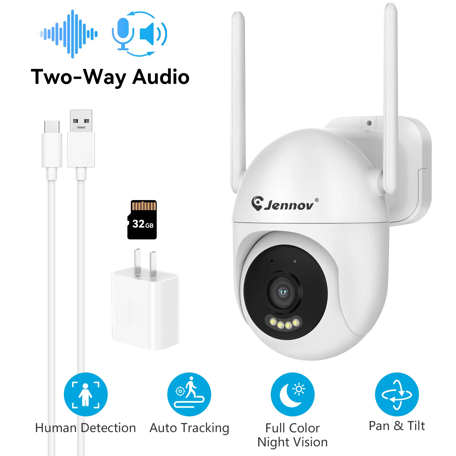 3MP Smart WiFi Security Camera with 32GB SD Card Included, Indoor-Outdoor Home Camera with 360° Pan-Tilt, AI Human Detection, Auto Tracking, Color Night Vision, 2-Way Audio, Motion Alerts, No Monthly Subscription
