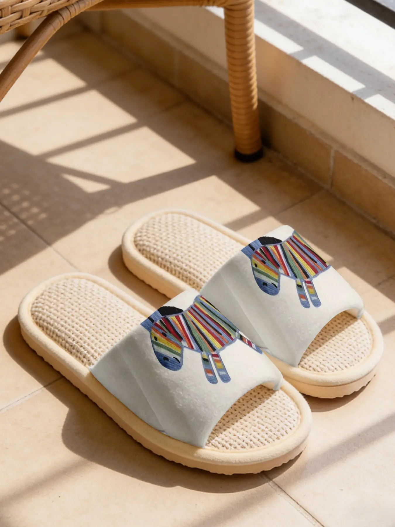 Women's Colorful Horse Print Linen Slippers, Breathable Soft Sole, Anti-Slip Silent, All-Season Home Footwear, Comfortable Casual Design