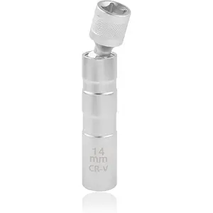 14mm Spark Plug Socket Set Thin Walled Magnetic Spark Plug Socket Car Accessories Universal Joint 3/8" Drive 12 Point Swivel Socket Removal Tool Compatible with Motorcycle Car SUV
