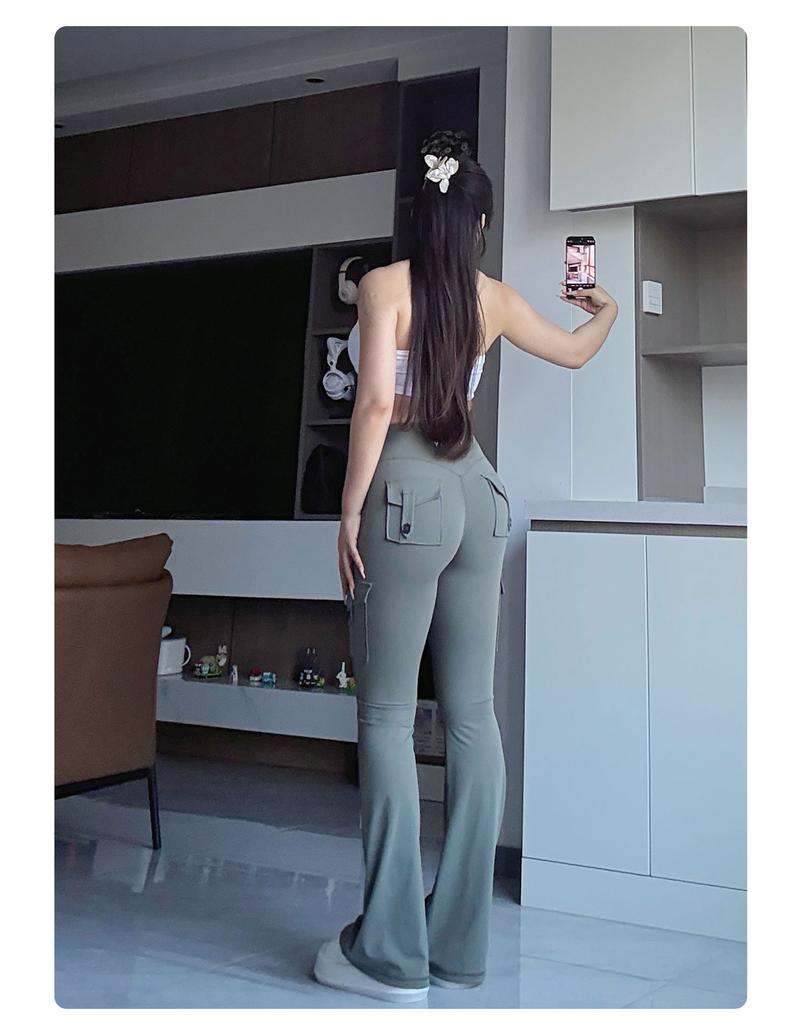 YEOREO CoreFlex Women's Workout Flare Leggings with Pockets Hidden Scrunch High Waisted Cargo Gym Yoga No Front Seam Leggings Flared Joggers Fitness Outfit Camouflage Sports Pants 75% Nylon 25% Spandex