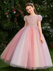 Girls' Colorful Sequined Mesh Princess Dress, Tulle Dress, Perfect for Halloween & Christmas Parties, Weddings, Birthdays, Formal Events