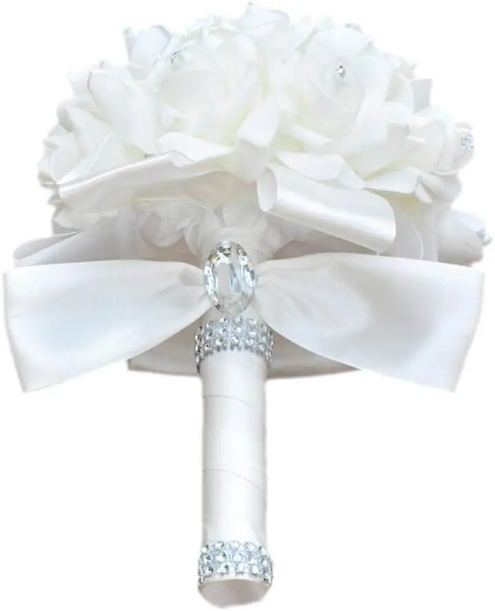 Wedding Bouquets for Bride, Wedding Bouquet Bridesmaid，Bridesmaid Holding Flowers for Wedding Decoration (White+White)