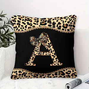 Classic Leopard Print Bow Knot Initial Letter A Throw Pillow, Luxury Aesthetic Cushion Accent Pillow with Pillow Core, Soft Plush Fabric, Perfect for Sofa, Couch, Bedroom, Living Room, Dorm Decor, Great Gift for Trendy Girls