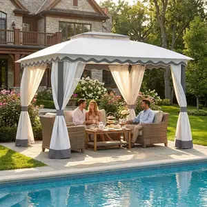 【2 cartons】ZZWHOME 10×13 Soft Top Gazebo with Double Roof & Mosquito Netting, All-Season Wind-Resistant Steel Frame, Fade-Resistant Two-Tone Canopy, Easy 2-Person Assembly + 1-Year Replacement Parts