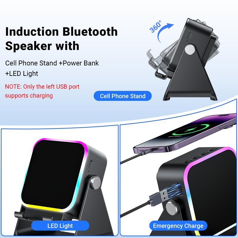 2026 5-in-1 Inductive Bluetooth Speaker with Phone Stand & Amplifier Rechargeable Color Lights Compatible with iPhone & Android Perfect Birthday Gift for Teens
