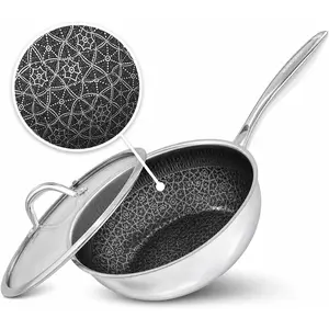 10 Inch Non Stick Deep Frying Pan with Lid - 4.3 Quart Hybrid Saute Pan with Lid, Nonstick Stainless Steel Skillet, Induction Cookware Compatible with  Cooktops