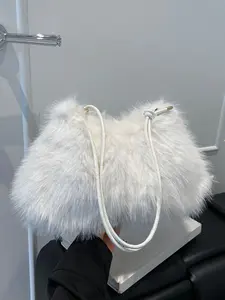 Elegant solid color simple furry shoulder bag, niche design daily retro versatile crossbody bag, fashionable and casual temperament exquisite tote bag, suitable for shopping, commuting, work, daily outings, parties, Handbag Shoulder Bag